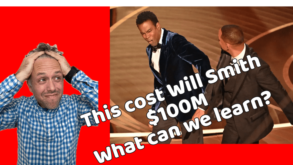 Will Smith smacks Chris Rock at the 2022 Oscars. This was a failure of Emotional Intelligence which may have cost Will Smith $100M.