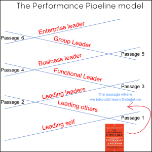The performance pipeline shows 6 passages a leader may go through in their careers from leading self to leading others, then to leading leaders, then to functional leaders, next is business leaders, then a group leader, and finally the enterprise leader.