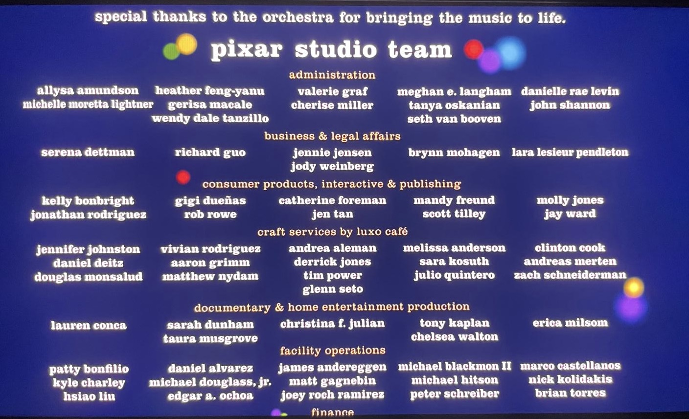 The closing credits for Inside Out shows "craft services luxo cafe" - yes the baristas make the credits. They, too, are filmmakers. 